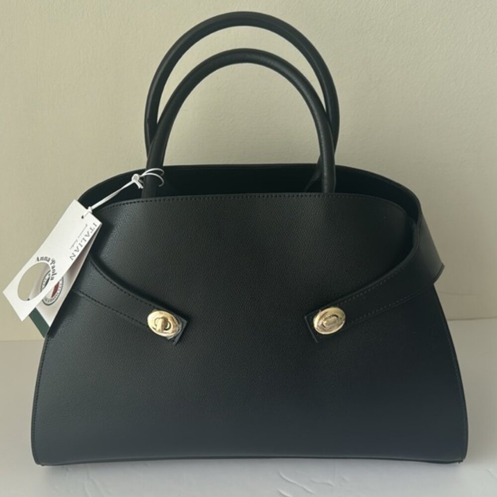 Anna Paola Annie Handbag Genuine Leather Italy Tote Crossbody Black - Picture 14 of 14
